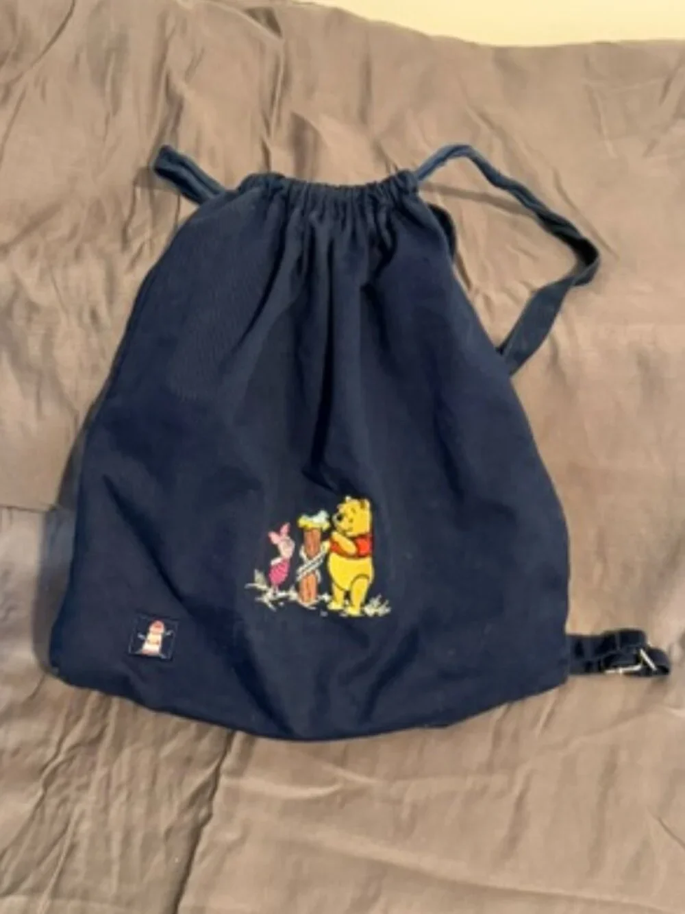 Vintage 1990s Disney Store Winnie the Pooh & Piglet drawstring backpack